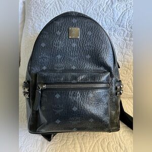 Stark Side Studs Backpack In Visetos, black side pockets w/stud details leather